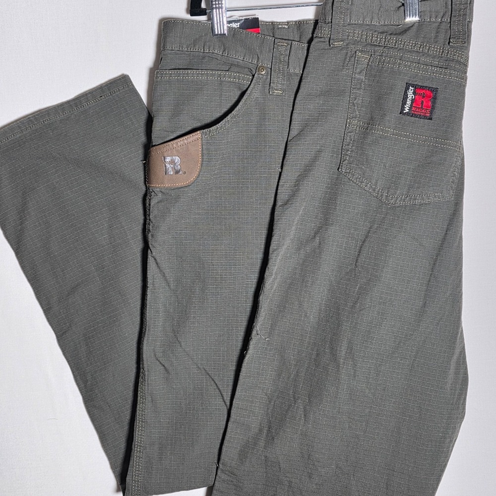 Vintage Wrangler RIGGS Workwear Olive Green Ripstop Cargo Utility Pants 44x30 Go